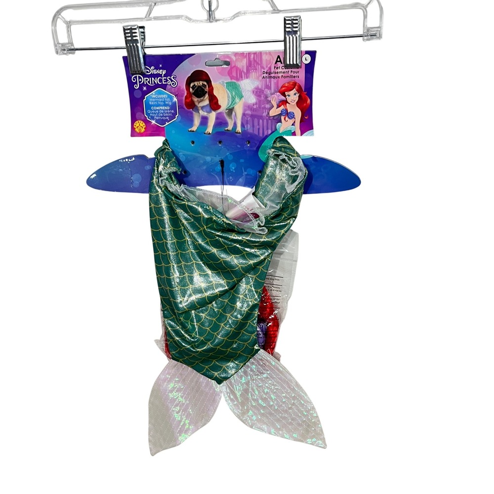 Disney Ariel Pet Costume Large Green Mermaid Tail Wig Bikini 3pc Set
